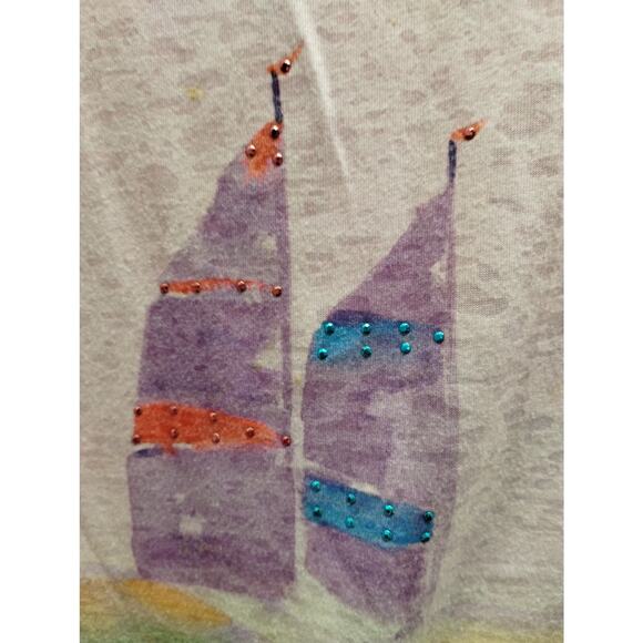 Ellen Negley Women's Size Large Art-To-Wear Tropical Beach Embellished T-Shirt - Picture 4 of 6